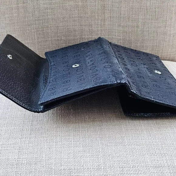 BVLGARI Clutch Long Wallet Card Holder Black Leather/Canvas Bag Purse Made Italy - Picture 10 of 14
